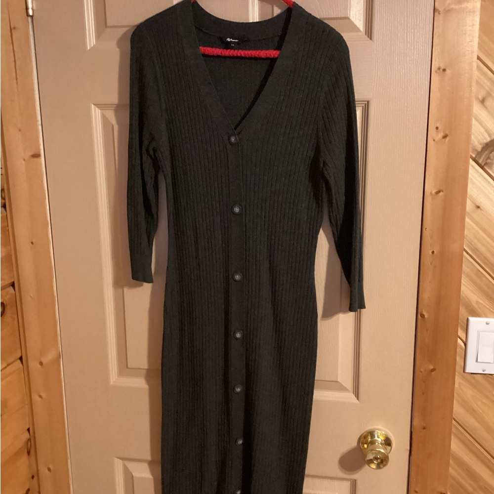 Reitmans Charcoal Long Sleeve ribbed  Button-Up Dress